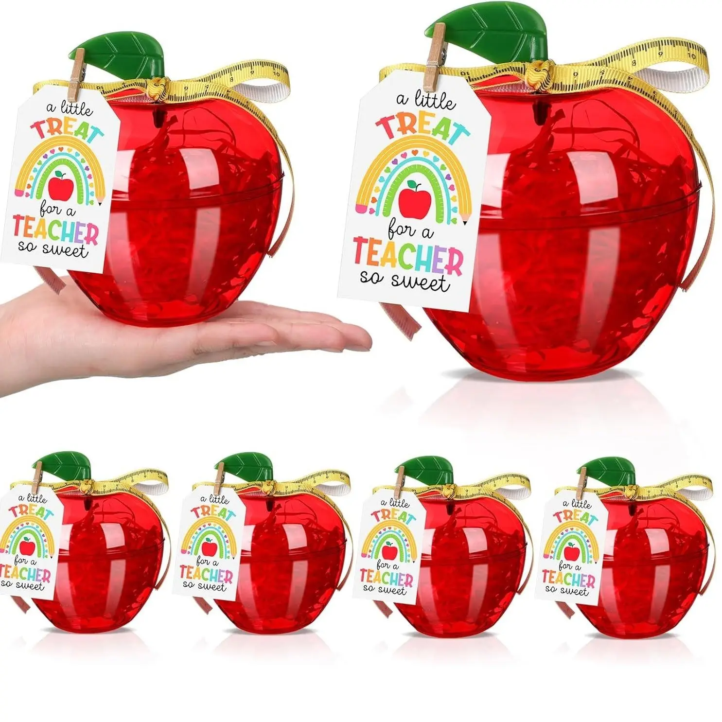 6/12/50 Pcs Back to School Gift Teacher Appreciation Gift Apple Container Plastic Apple Candy Boxes for Teacher Student,School Classroom Apple Themed Party Decorations,Bridesmaid Proposal Box for Wedding,Birthday Welcome Class Rewards Party Surprise Gifts