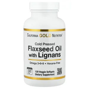 California Gold Nutrition Cold Pressed Flaxseed Oil with Lignans, 120 Veggie Softgels (1 g per Softgel)