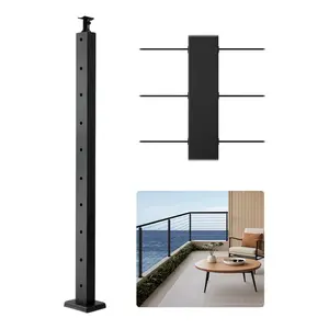 36x1x2 Inch Stainless Steel Cable Railing Post, 1-Pcs Black Level Deck Stair Post, Pre-Drilled Pickets with Mounting Bracket Stair Railing Kit