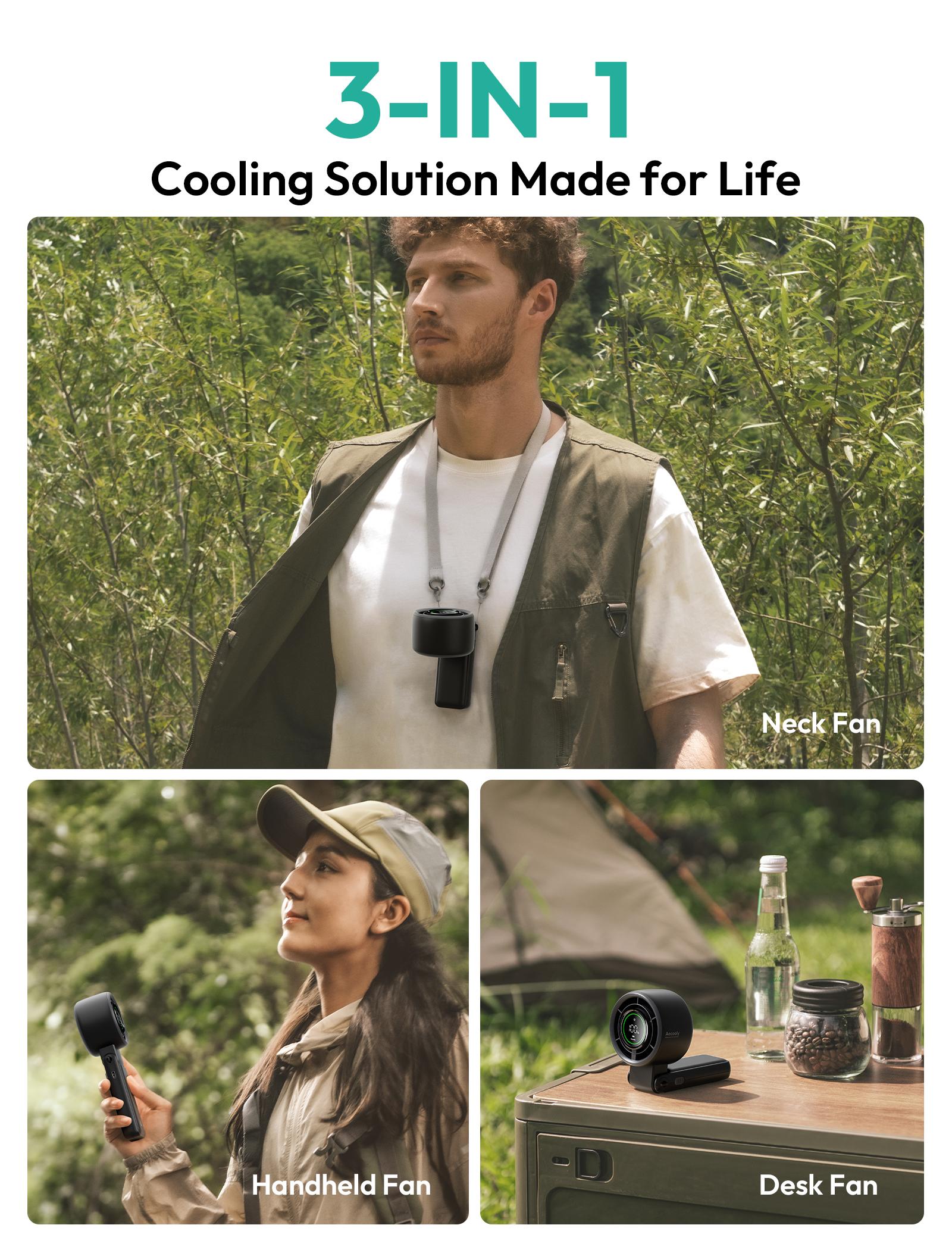 Aecooly 3-in-1 Portable Fan, Turbo Handheld USB Fan, Rechargeable Mini Pocket Fans, 24H Battery, Foldable for Travel, Summer, Gifts for Women,Summervibes，dealsforyoudays