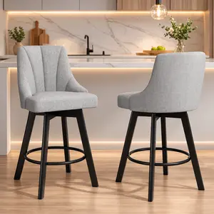 Aowos Barstools with Backs, 24" Counter Height Bar Stools Set of 2, Fabric Upholstered Counter Bar Stools with Solid Wood Legs for Kitchen Island, Home Bar,  Bar, Island, Kitchen, Dining Room