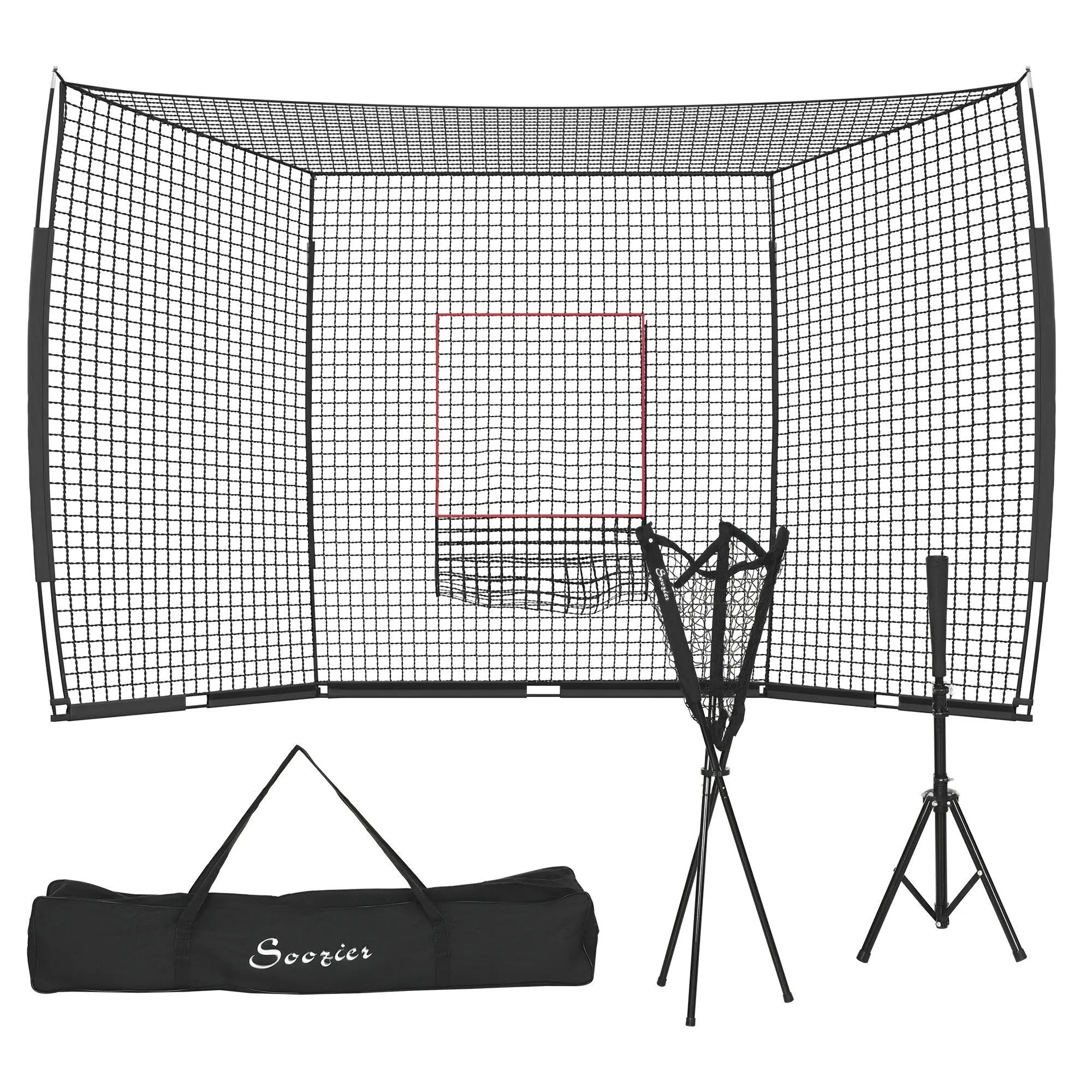 Soozier Extra Large 17'x5.5' Oxford Baseball Net with 40Lbs Strike Zone, Adjustable Height Tee, Caddy & Carrying Bag - Portable Steel Frame Batting Practice Equipment for Backyard Softball/Baseball Training, Strike Zone 40Lbs, High-Impact Hitting And Pitc