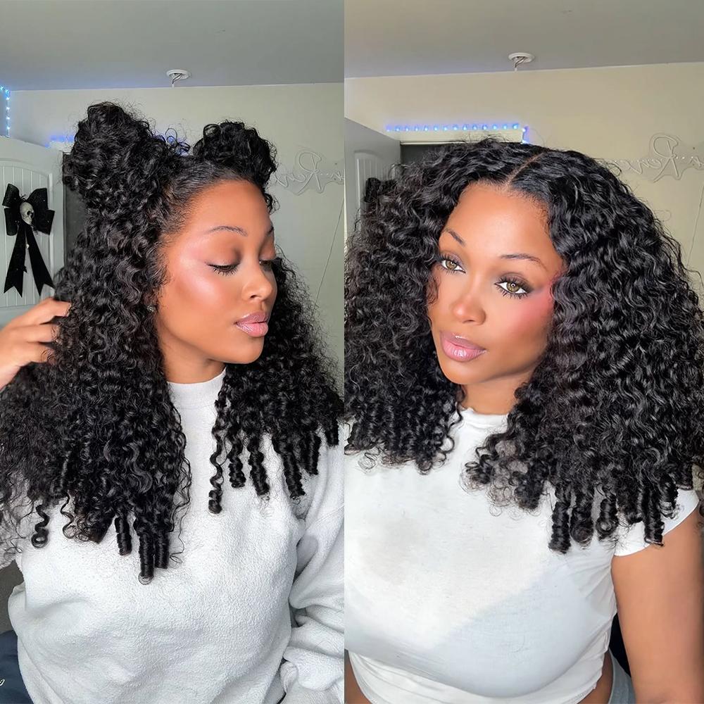 Full Burmese Curly Wigs Human Hair with Finger Coil Ends 13x6 HD Lace Frontal Human Hair Wigs with Elastic Drawstring Friendly To All Heads