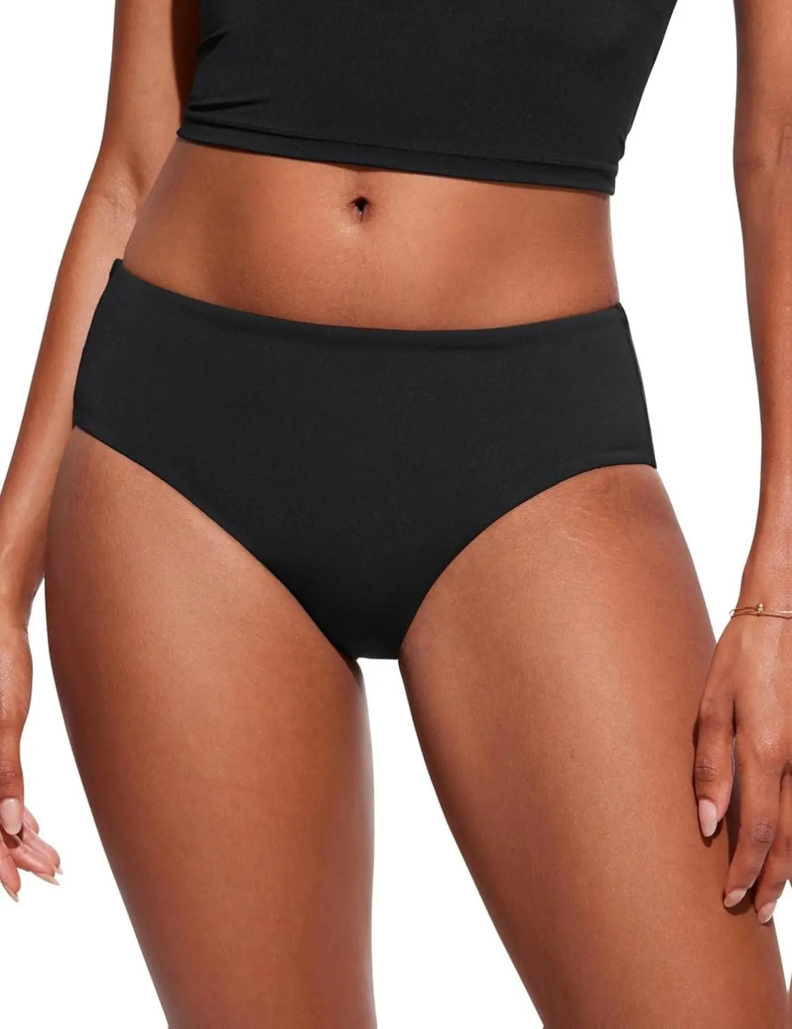 CRZ YOGA Mid Waisted Bikini Bottoms for Women Full Coverage Bathing Suit Swimsuit Basic Swim Briefs Quick-Drying Four-Way Stretch Fabric X-Static