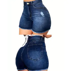Women'sHigh-WaistedButt-LiftingStretchShorts-Denim-StyleNylon/ElastaneBlend,SlimFitwithPockets&Built-InZipper,Lightweight300gsmforSpring/SummerCasualWear,HighWaistedShortsWomenswearBottomplussizeclothingshortswomen