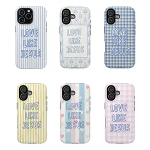 Compatible With iPhone 17 ProMax "Love Like Jesus" Christian Collection Phone Case - Blue Stripe & Bible Verse Aesthetic for iPhone|     Cover for IPhone 17 16 15 14 13 12 11 Air Plus Pro Max