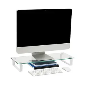 Mind Reader Clear Glass Desktop Monitor Stand Riser