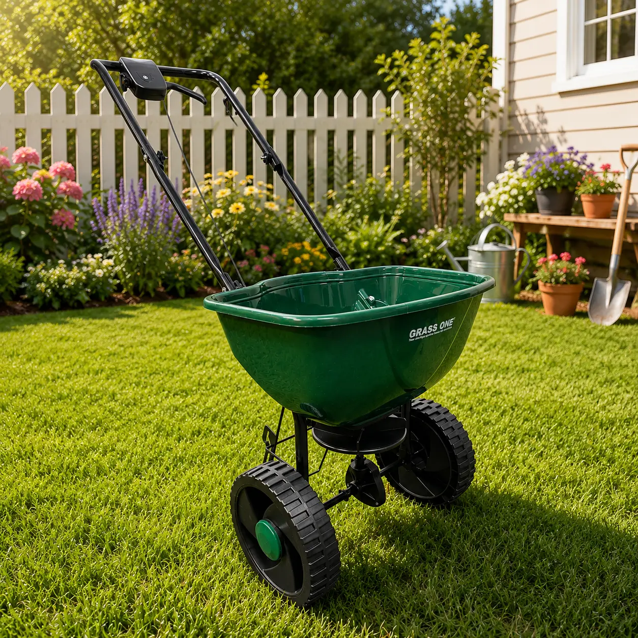 Walk-Behind Lawn & Garden Spreader, Large Capacity Seed & Fertilizer Spreader, Push Broadcast Spreader with Durable Wheels, Easy Assembly for Grass Seed, Fertilizer, Salt and Lawn Care