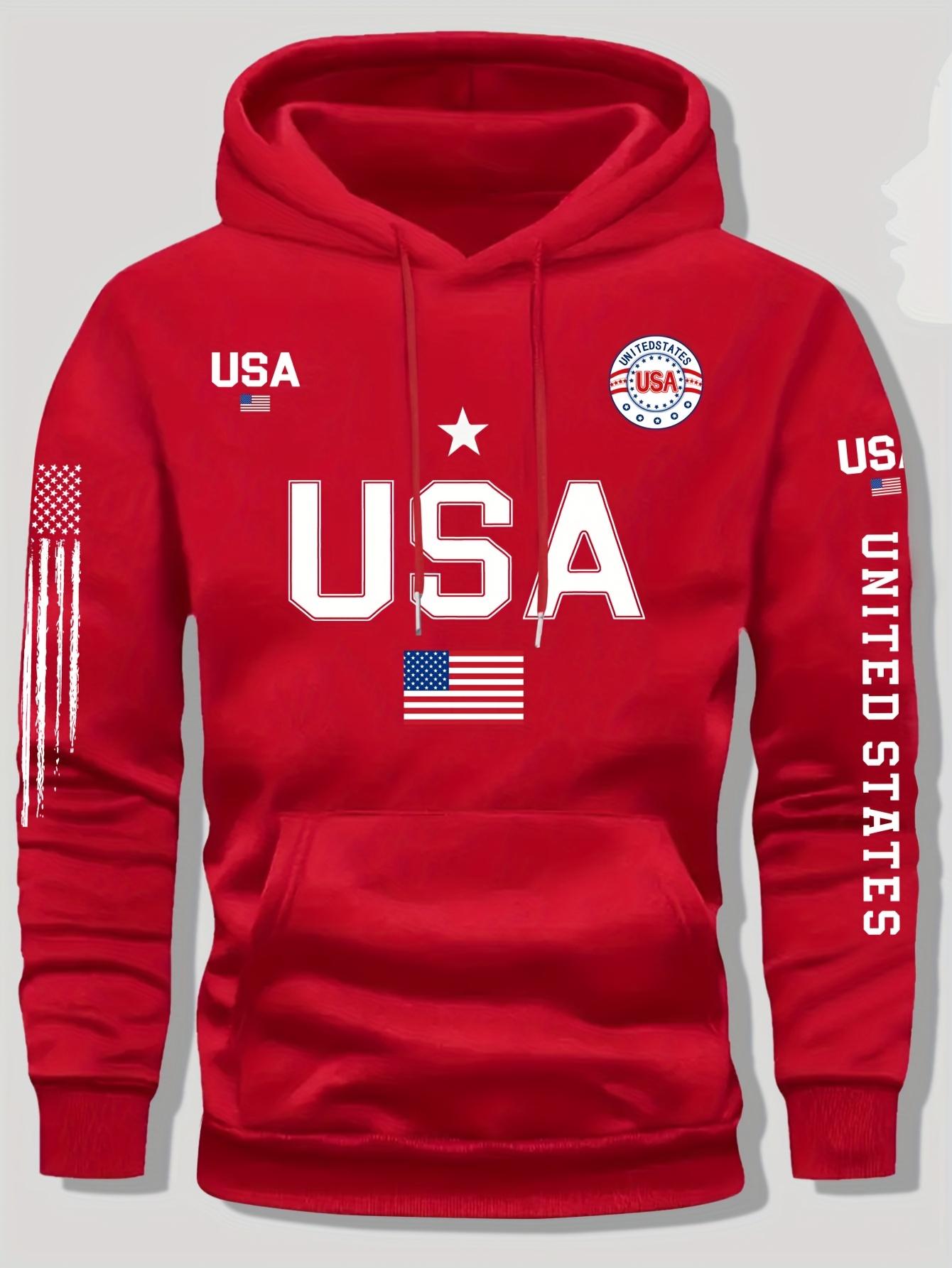 USA Flag Pattern Hoodie for Men & Women Fleece Lined Unisex Casual Knit Pullover for Students Autumn Winter Spring 2026 Sports Sweater