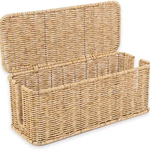Cable Management Box, Handmade Rattan Cable Organizer with 2 Open Slots, Cord Hider for Power Strip, Router & USB Hub, Registered U.S. Design Patent (D1,112,102), 13" x 5.1" x 5.1", Natural