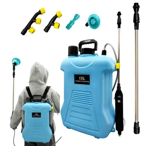 Lawn Electric Backpack Sprayer 15L Blue Automatic Gardening Sprayer Multifunctional Portable Retractable Rod for Outdoor Home Farm
