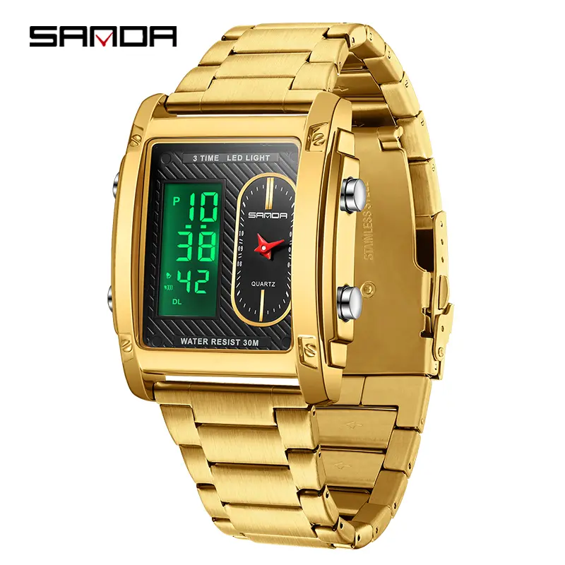 Men's Square Face Wristwatch - Silver-Tone Retro Sport Design, Luminescent Dial Analog Digital Quartz Display, 30M - 50M Waterproof for Business & Casual Wear, Fashion Unisex Watch, Analog Quartz Movement, Square Shape