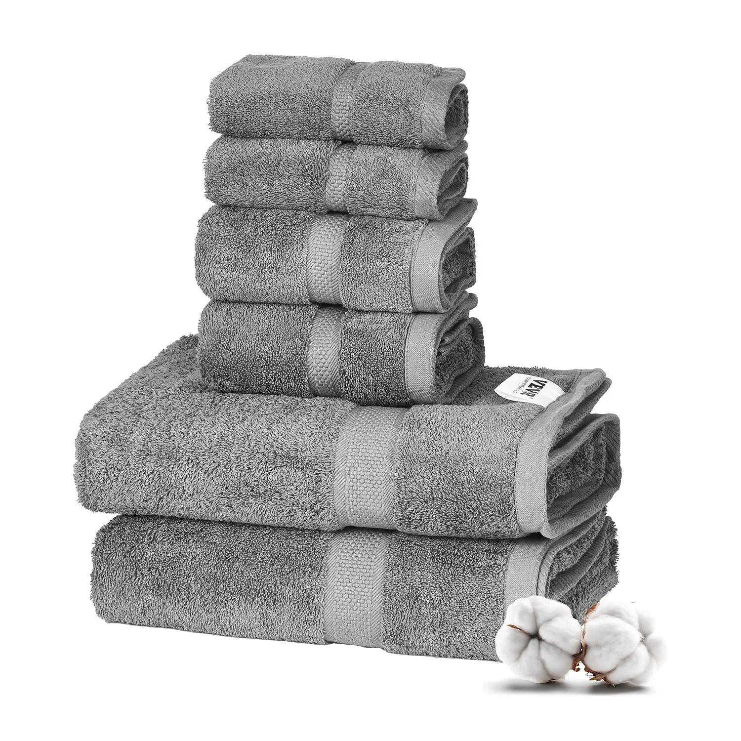 【SummerFinds】VEVOR 6-Piece Towel Set,  , 600 GSM 100% Cotton Towels for Bathroom, 2 Bath Towels, 2 Hand Towels and 2 Washcloths, Highly Absorbent & Quick Drying Bathroom Towels for Bathroom, Gym, Hotel, and Spa