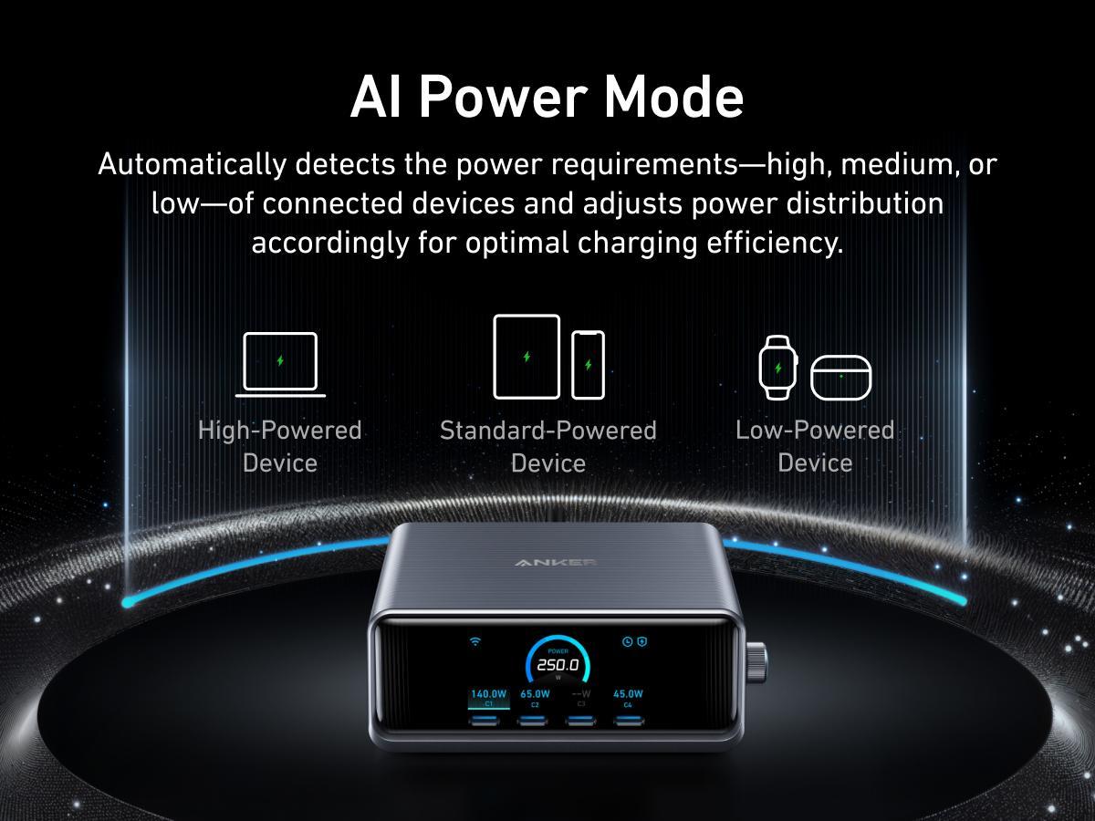 [Live Only] Anker Prime Charger, 250W GaN Prime USB-C Charging Station, Ultra-Fast 6 Ports, 2.26" LCD Display and Smart Control Dial (Silver)