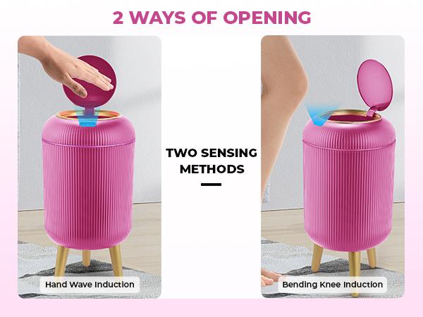 Pukomc Smart Induction Waterproof Trash Can - Multi-Functional, Eco-Friendly, Automatic, Durable Plastic for Bathroom, Bedroom, Office Use, Pink