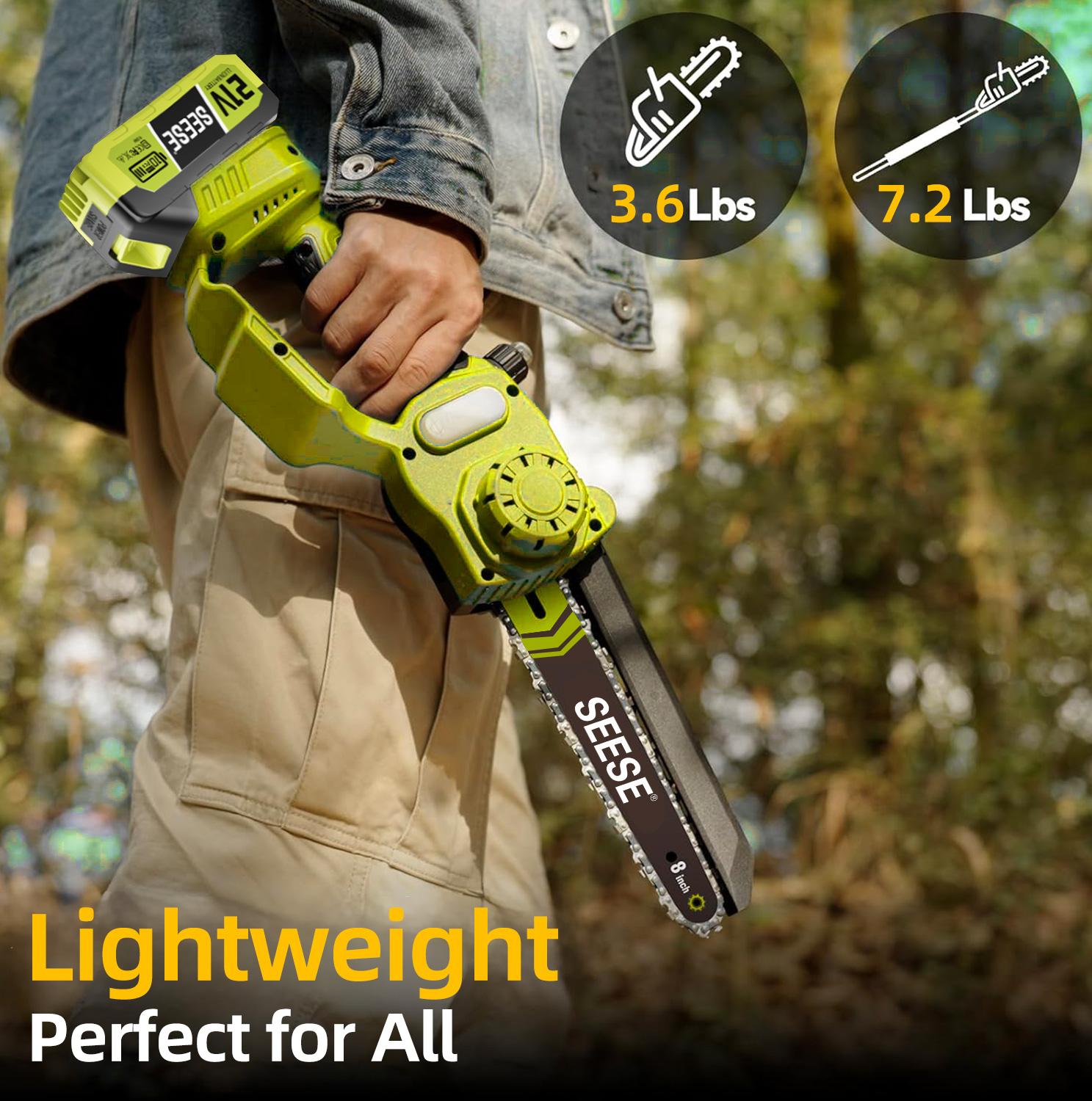 【FathersDayGift】SEESE 2 in 1 Mini Chainsaw with 2 x 21V Batteries, 8" Brushless Electric Pruner, Telescopic Pruning Saw, Working Height up to 15ft, 180° Angled Head, Shoulder Strap 【FathersDayGift】SEESE 2 in 1 Mini Chainsaw with 2 x 21V Batteries, 8" Brushless Electric Pruner, Telescopic Pruning Saw, Working Height up to 15ft, 180° Angled Head, Shoulder Strap