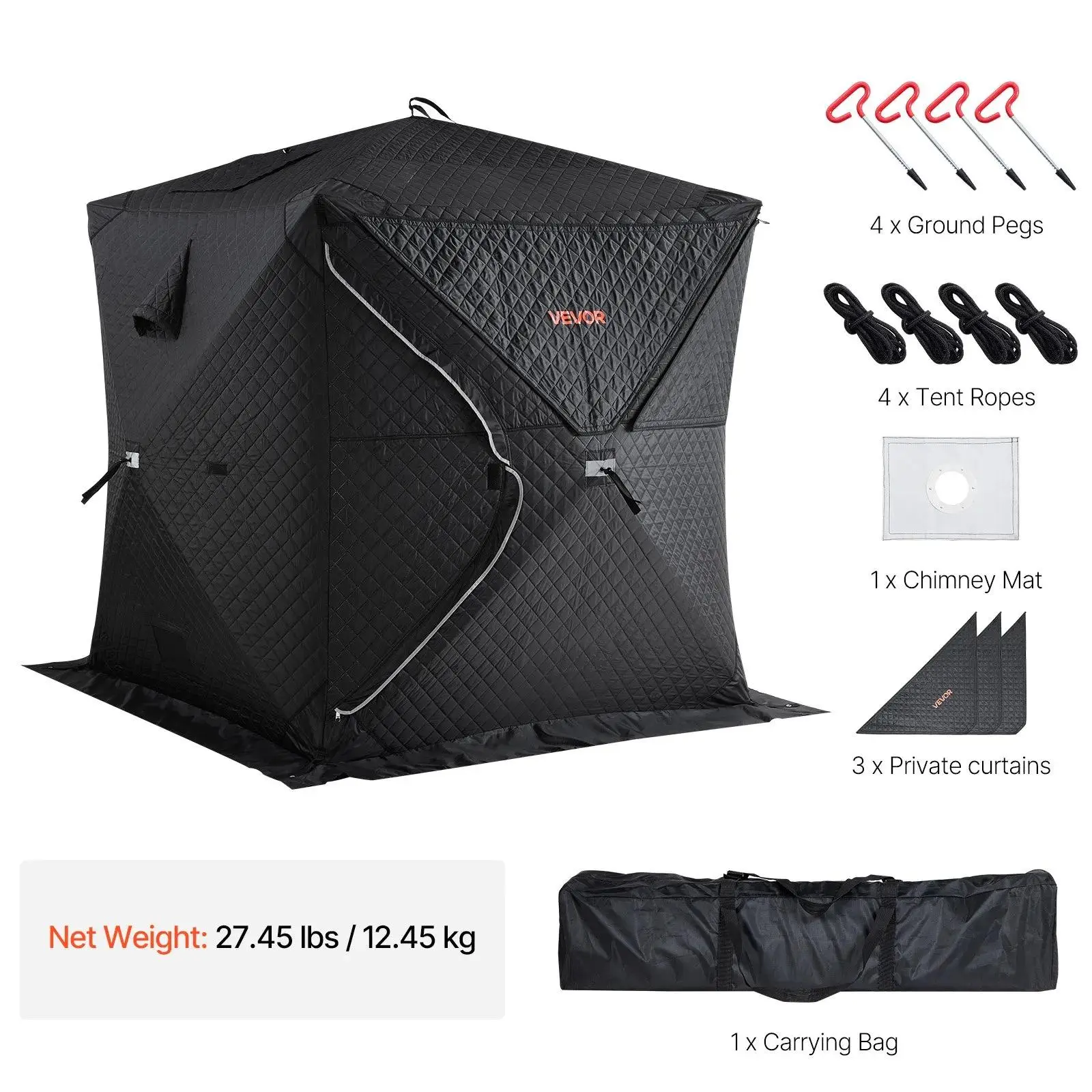 VEVOR Outdoor Sauna Tent Pro,  Portable Steam & Dry Sauna for 4 Persons, Heavy-Duty Oxford Cloth & Carbon Steel, Easy Setup for Camping, Backyard, or Home Gym,Easy Setup(Black)#BackToSchool