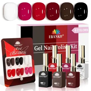 EBANKU 6 Pcs 15ML Red Gel Nail Polish Set- Valentines Dark Red Burgundy Gel Polish Same Color Same Bottle Soak Off Gel Polish Kit Nail Art Manicure Gifts for Women (Dark Red White Black Brown)