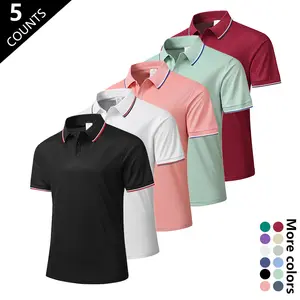 Men’s Summer Essential 5-Pack Polo Shirts — minimalist commuter style, quick-dry wrinkle-resistant fabric, contrast piping at collar and cuffs; versatile short sleeves for business meetings, friends’ gatherings, sports, and fitness.