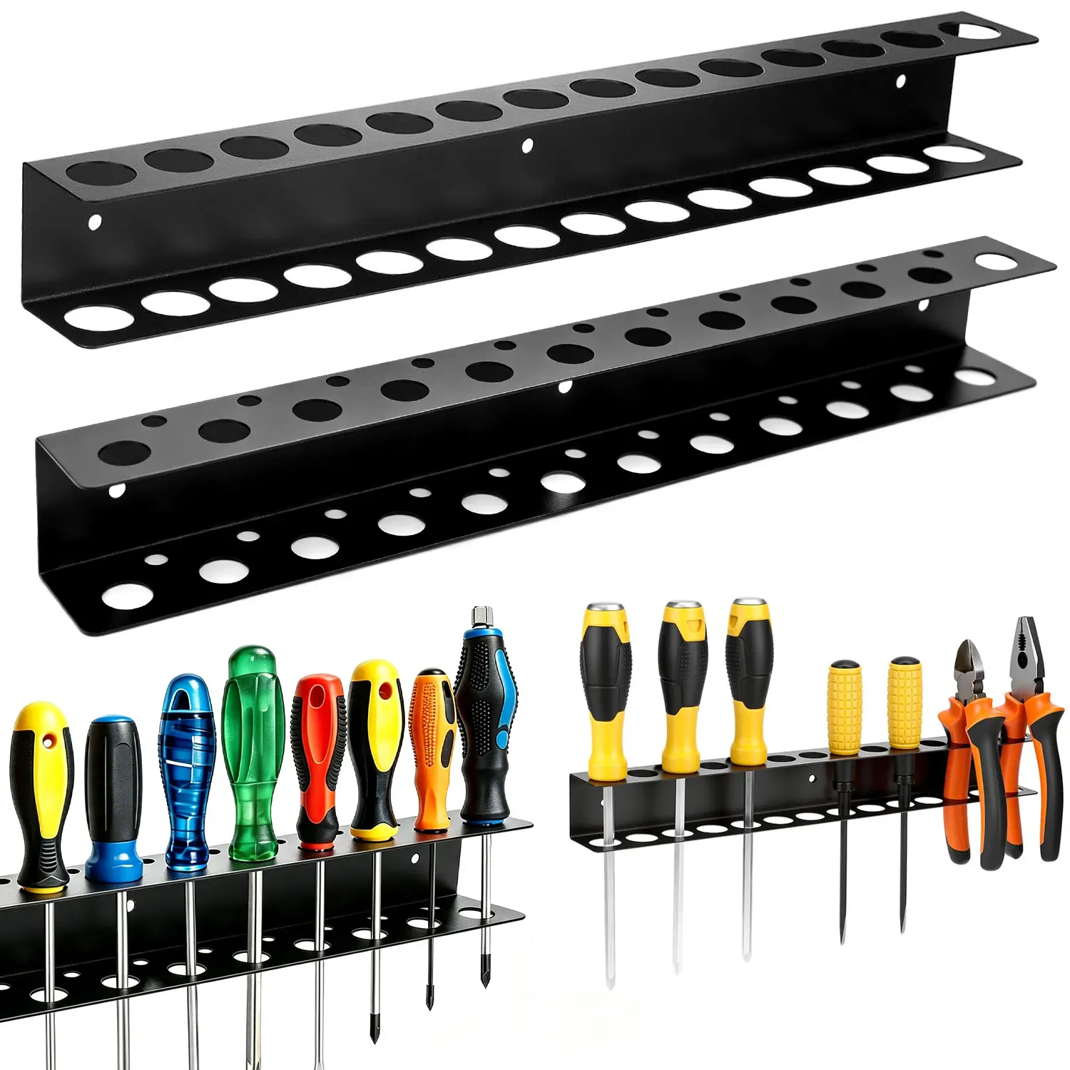 2Pack Screwdriver Holder Wall Mount - 15.75" Heavy Duty Metal Utility Storage Rack for Screwdrivers Small Tools, Hand Tools Organizer Pliers Rack for Garage Workshop Shed