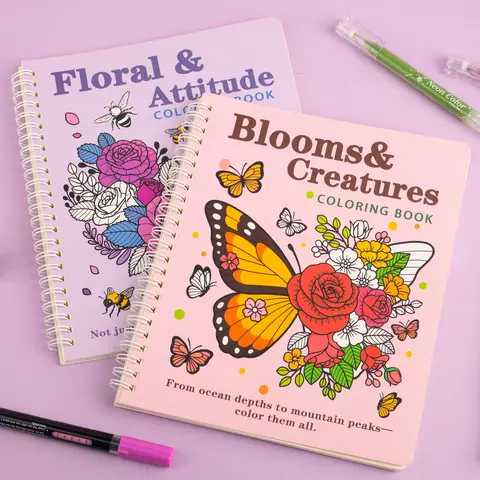 Adult Coloring Book ,2 Pcs Set Blooming flowers.,techvibes