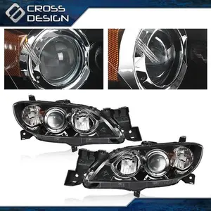 CROSSDESIGN Fit For 2004-2009 Mazda 3 Sedan 4-Door Pair Black Projector Headlights Amber
