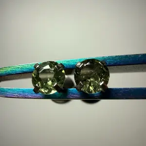 4mm Round Faceted Moldavite Earrings Dainty Small Studs, Screw-On Flat Backs, Choose Silver or Gold 316L Surgical Steel Hypoallergenic Jewelry