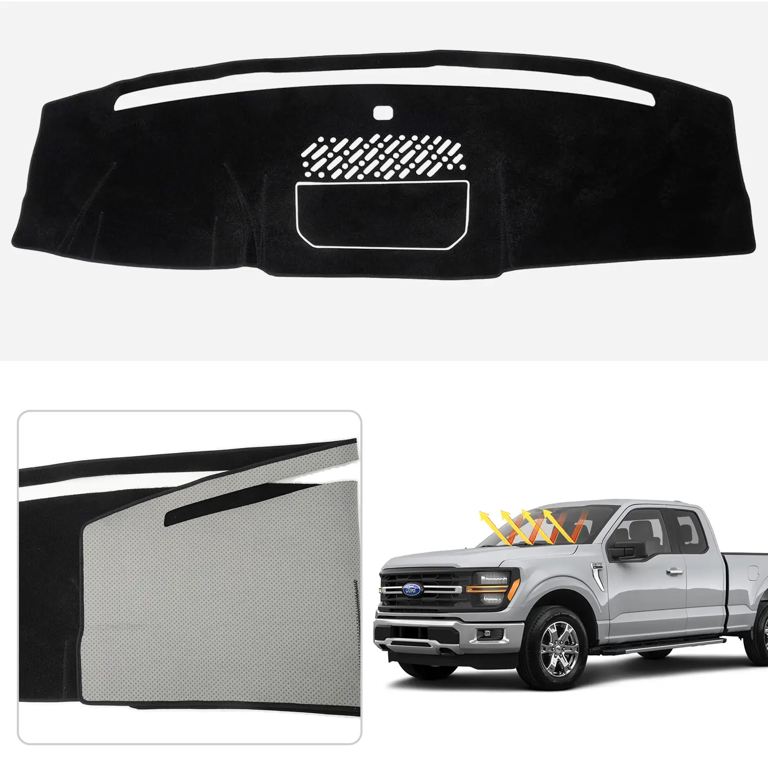 Canvcle Black Non-Slip Polyester Dash Cover Car Accessory for Ford F-150/F150 2021-2026, Custom-Fit 12-in Touch Screen-Only Car Interior Mat Kit, Car Interior Kit, Anti-Slip Patterns