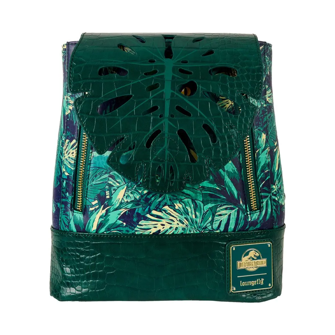 Loungefly Jurassic World Velociraptor Mini Backpack - Women's Faux Crocodile Leather Jungle Graphic Drawstring Bag with Dinosaurs Animal Figure Backpacks, Faux Leather