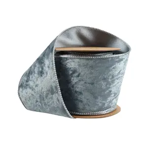 4" Reversible Frosted Velvet Wired Ribbon | Blue/Blue | 10 Yard Roll