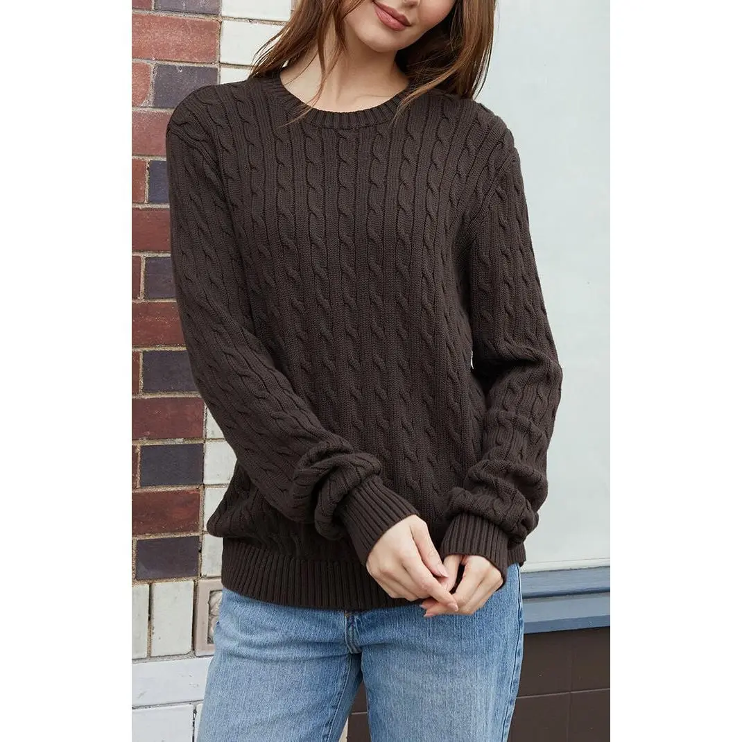 John Galt Women's Brown Cable Knit Sweater John Galt Women's Brown Cable Knit Sweater