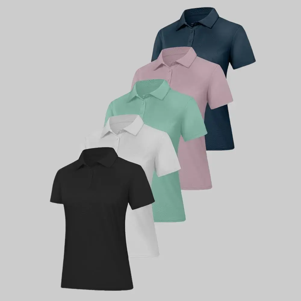 Veldtholos 5 Pack Women's Polo Shirts Short Sleeve 3 Buttons Collared Uniform Tops Moisture-Wicking T-Shirts for Work & Casual Wear,,summerwins summerwins,travel essentials,camping essentials