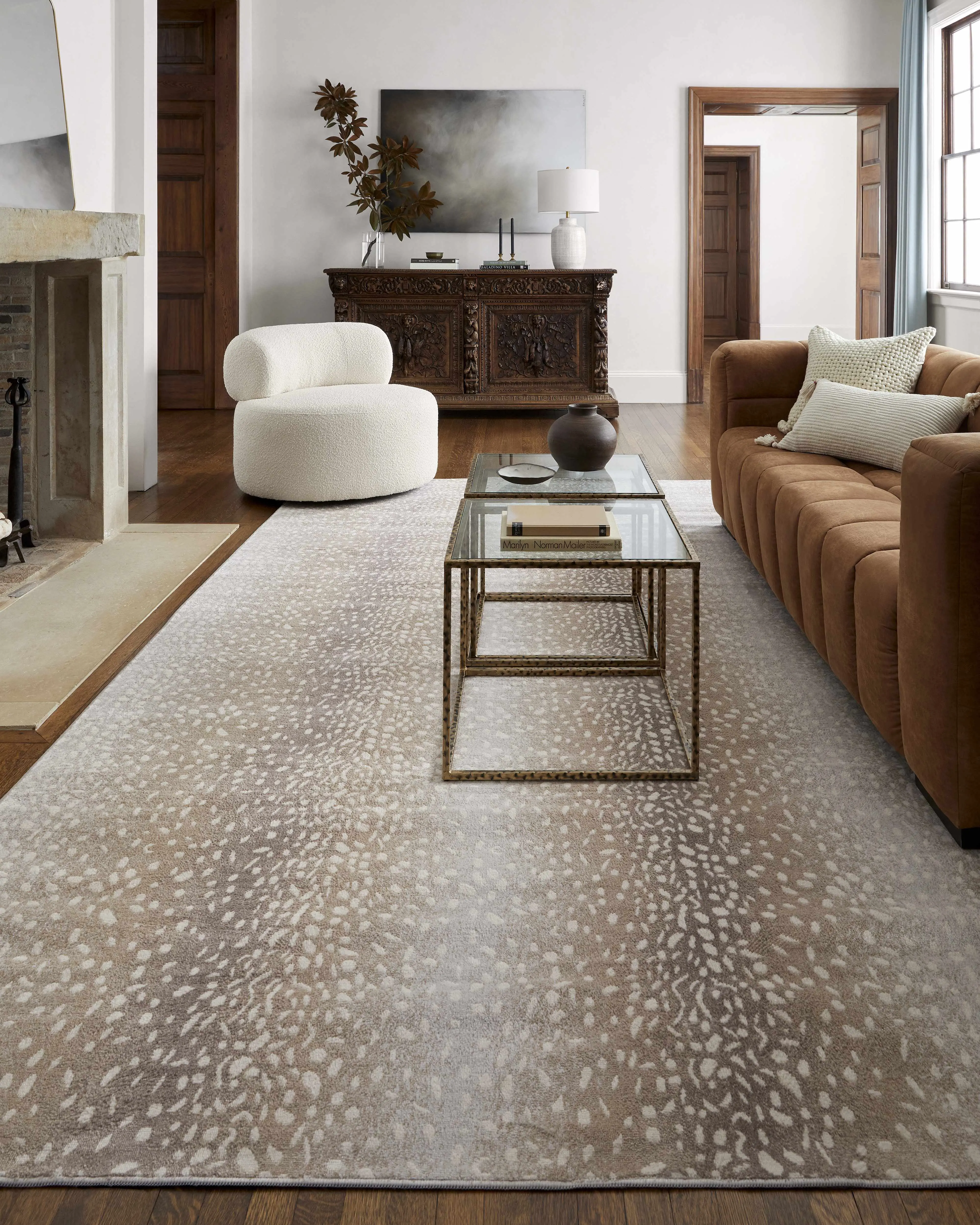 Pointblank Tan Leopard Print Decorative Area Rug - Machine-Woven Polypropylene Indoor Floor Rug, Durable Decorative Mat for High-Traffic Spaces, Bedroom House Decor