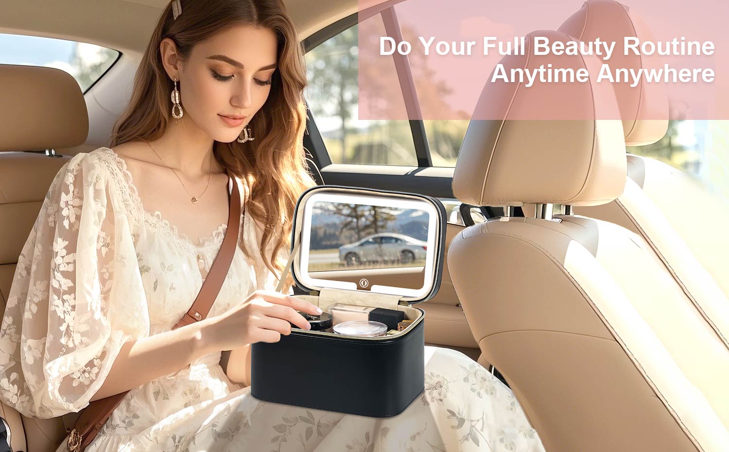 Vanity Case with Lighting Portable Mini Makeup Bag Cosmetic Bag Travel Makeup Case Organizer For Women Toiletry Bag for Girls Traveling With Handle Artist Storage Bag