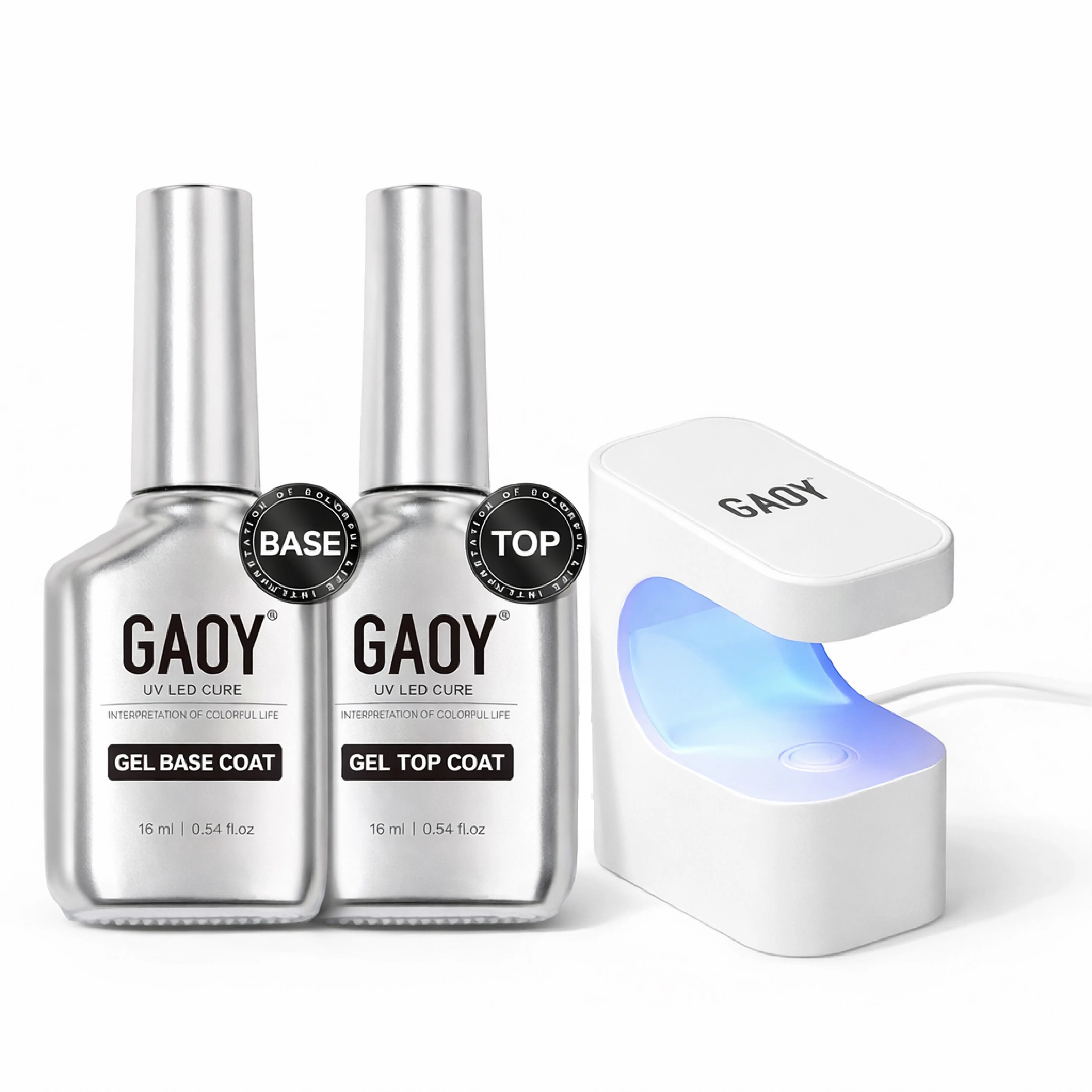 GAOY Base and Top Coat with UV Lamp, Manic Essentials Kit
