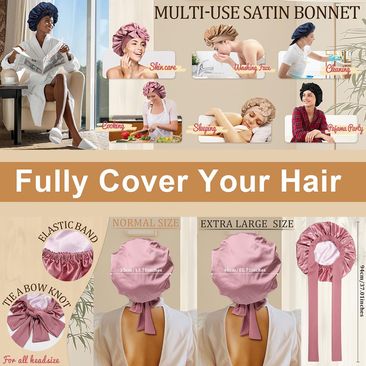 Large Satin Bonnet Silk Feeling Bonnet for Sleeping Women Curly Hair Bonnet with Elastic Tie Band Reversible Double Layer Bonnet Sleep Cap Hair Wrap TikTokShopBlackFriday