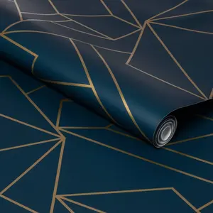 Facet Geometric Peel & Stick Wallpaper Navy/Gold - Project 62: Removable, Self-Adhesive, Stain-Resistant, Washable