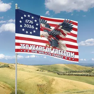 Personalized 250 Years Of Freedom Flag House Decor, 1776���2026 Eagle Garden Flag, Patriot Independence Day House Banner, 4th July Famil