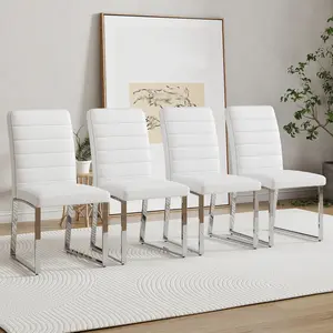 Modern Dining Chairs Set of 2/4/6, Side Dining Room Chairs, Kitchen Chairs with Faux Leather Padded Seat High Back for Dining Room,Kitchen, Living Room White