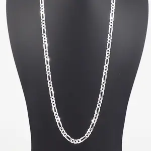 Solid 925 Sterling Silver Italian 5.5mm Flat 22” Figaro Link Chain Necklace for Women Men Made in Italy FIG150-22