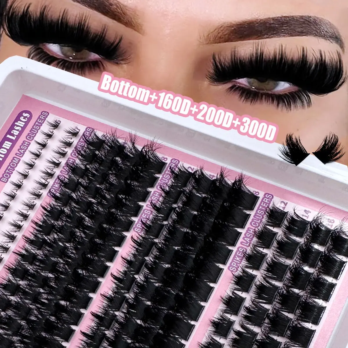 246pcs/182pcs Russian Lash Extensions Kit Spikes Lash 3D Volume Eyelash Clusters, 60D/100D/160D Bottom&Spiky Lashes Clusters, Fairy Eyelash, 6-18mm Mixed Length, Natural, Cosmetic Eyelash, Diy Eyelashes Kit