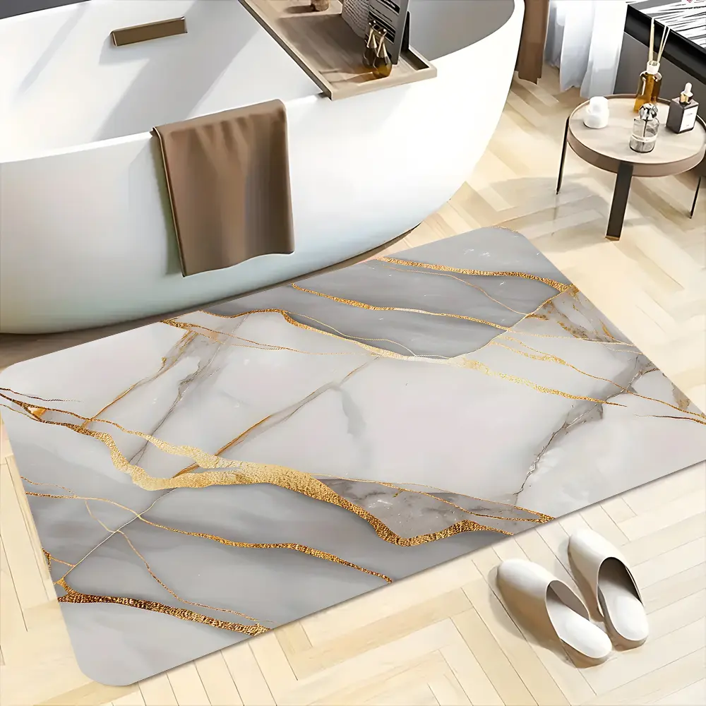 Gold Marble Bathroom Mats, Bathroom Carpets, High-end Design Bathroom Highly Absorbent Floor Mats, Anti-slip Quick-drying Soft, Stain Resistant Carpets, Suitable for Multi-scenario Shower,Bathtub , Outdoor Door Mats, Gifts for Family and Friends