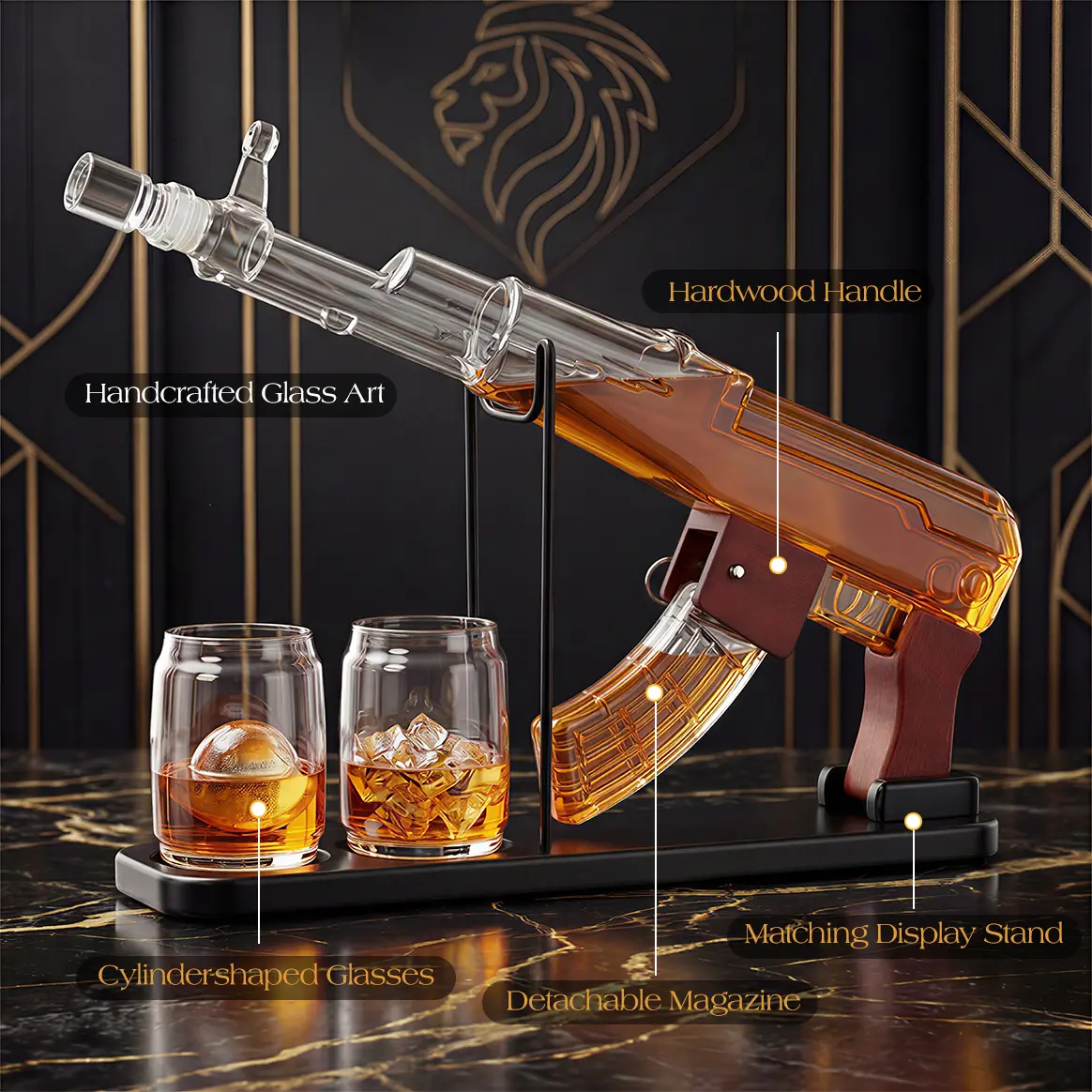 Kollea Whiskey Decanter Set with Luxury Gift Box,Man Cave Bar Accessories,Detachable Magazine&2 Bullet Shot Bottles,Ideal Dispenser for Bar,Gifts for Men,Dad,Brother,Boyfriend,Anniversary&Birthday Presents,Empty Decanter,Handcrafted Glass Art,sohochic