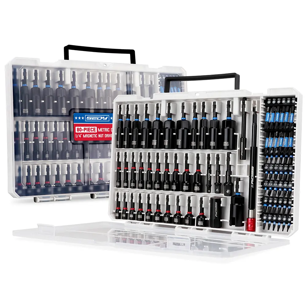 Magnetic Impact Nut Driver Set, 80pc or 41pc or 59pc, Metric & SAE with Socket Adapters, Bit Holder, Wing Nut Driver, Universal Sockets, Quick Release Extension, Power Bits toolbox Multifunctional Screwdriver Switchable Screwdriver Shape