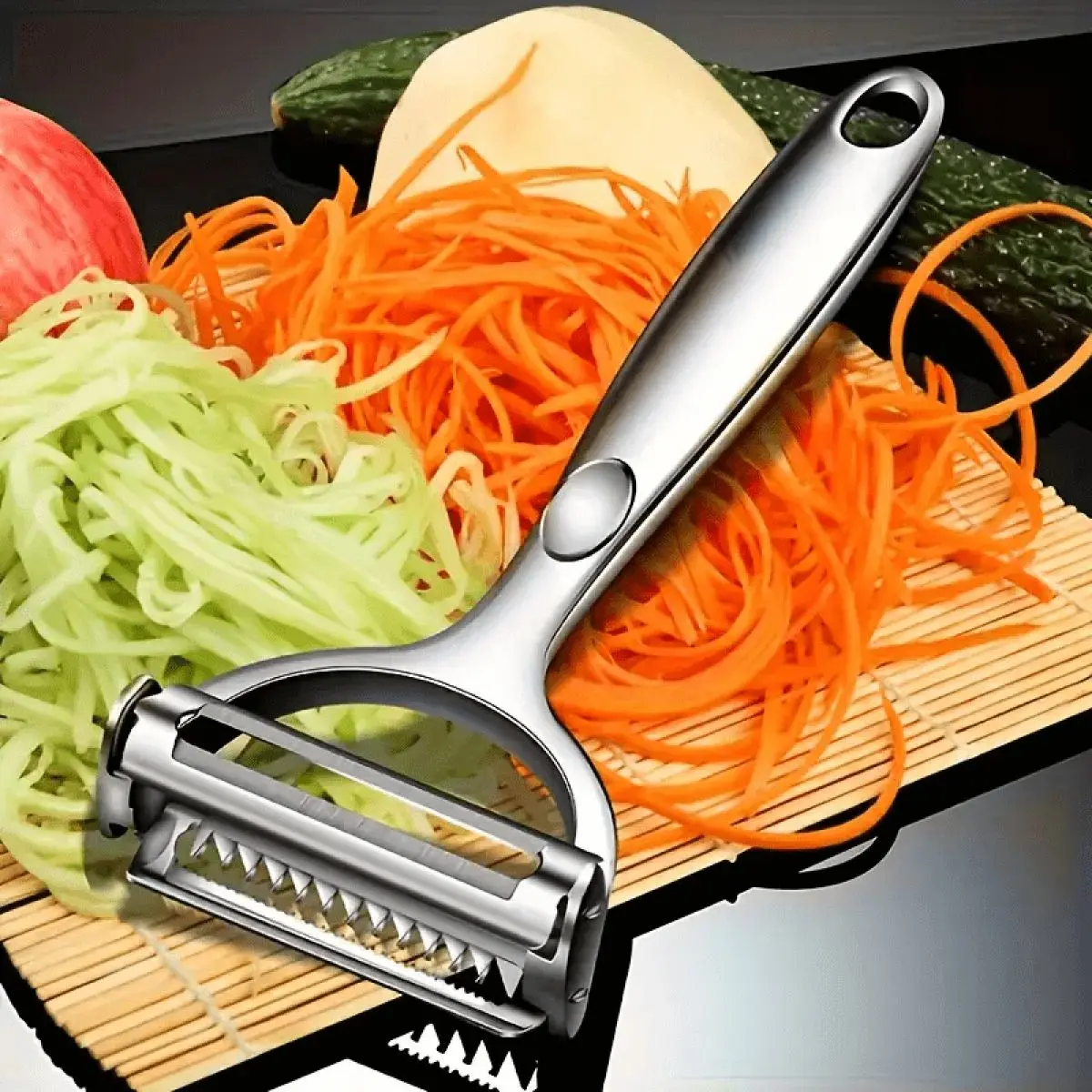 1pc Stainless Steel Multi-Functional Vegetable & Fruit Slicer & Grater - Manual Food Processor for Carrots, Cucumbers, Apples, Potatoes - Thanksgiving & Christmas Kitchen Essential, Safe Food-Safe Design, Vegetable Slicer And Chopper