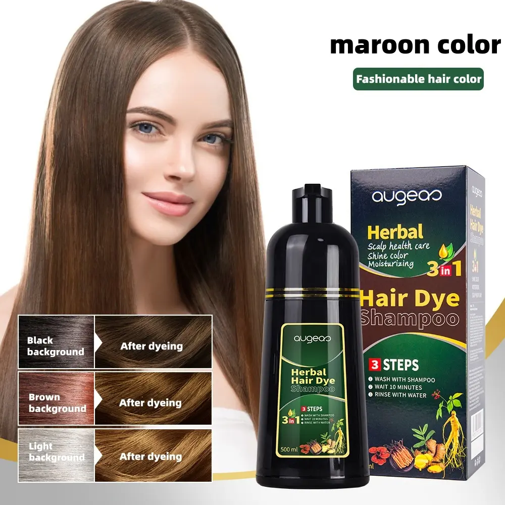 3-in-1 Hair Dye Shampoo for Gray Coverage, 500ML Coffee Color - Semi-Permanent Herbal Formula with Ginseng Extract, Natural Haircare for All Hair Types