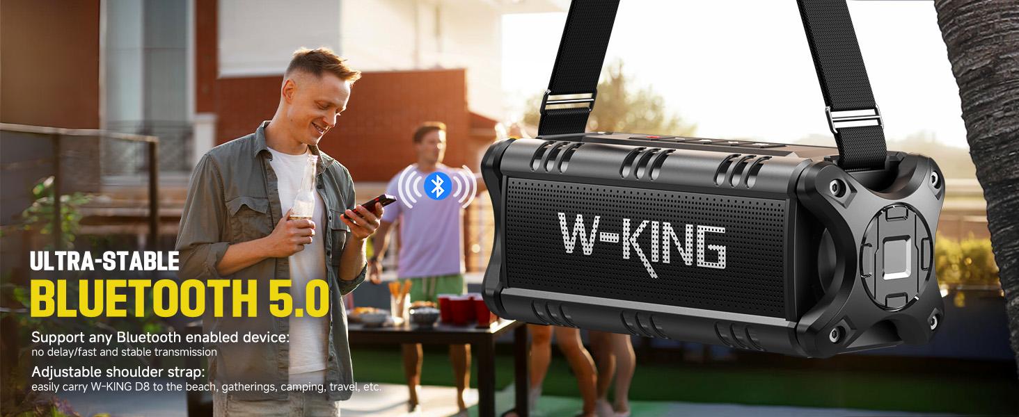 W-KING Bluetooth Speaker, 90W Max Loud Portable Speakers Bluetooth Wireless, IPX6 Waterproof Outdoor Speaker with 50W Deep Bass/2 Powerful Subwoofer/40H/Power Bank/EQ/TF/AUX/NFC for Pool/Party/Travel Rechargeable Audio