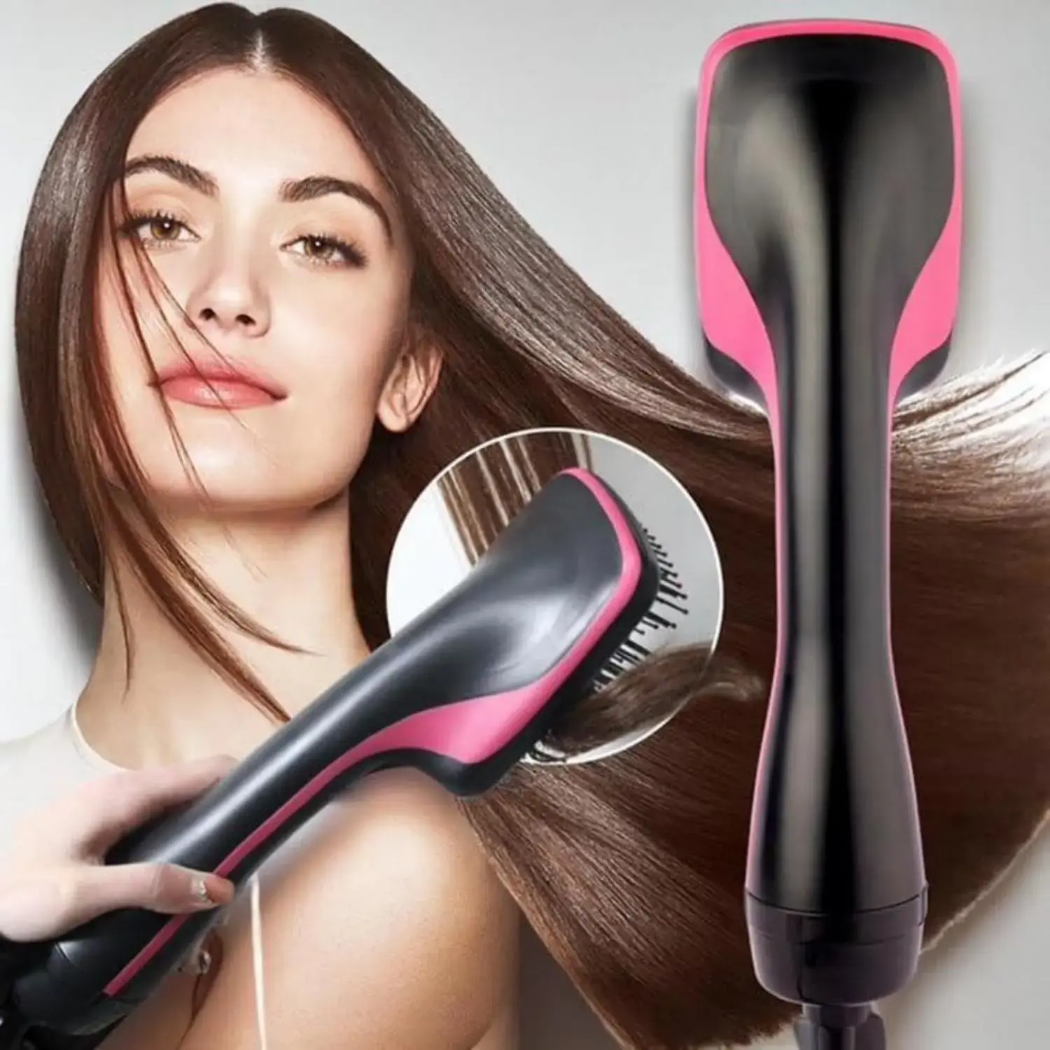 Women's 2-in-1 Hair Dryer Brush - Heated Straightening Brush, Blow Dryer with Ionizer, Professional Tool for Bouncy Curls & Silky Straight Hair (Home & Salon Use)