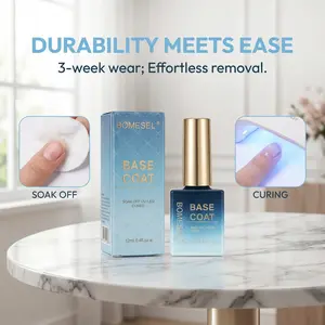 BOMESEL Soak-Off Base Coat - 3-Week Long-Lasting, UV/LED Cured Gel Nail Polish for Professional & Home Use - Strengthens Nails, Prevents Staining