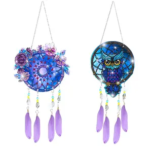 2Pcs Colorful Dream Catcher Diamonds Art Painting kit-DIY Diamonds Painting kit,Hangable Flower Ornament,For Home Decoration,Feathers Gift,Adult